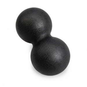 Schwarze Kettlebell mit Textur auf weißem Hintergrund, von schräg oben links gesehen.