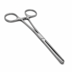 Chirurgische Schere aus Edelstahl mit Fingergriffen, gewinkelte Klingen für präzises Schneiden bei medizinischen Eingriffen