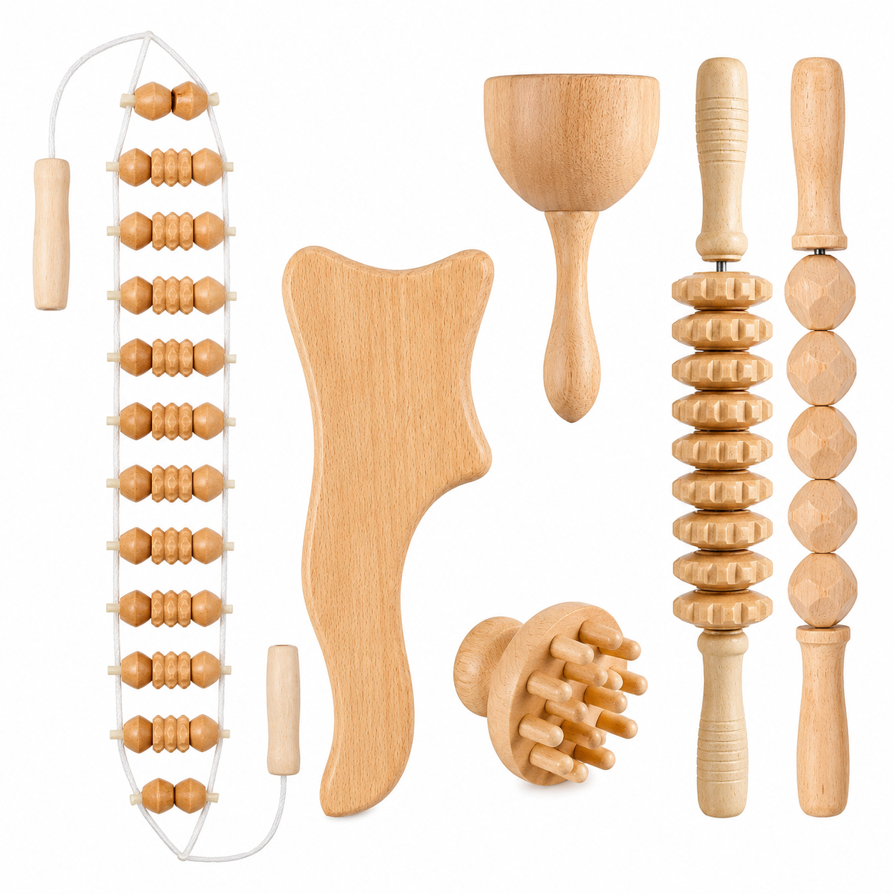 Satz Massageinstrumente aus Holz #4021