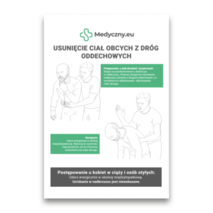 Infografik: Entfernung von Fremdkörpern aus den Atemwegen – illustrierte Techniken (Rückenstöße, Heimlich-Griff) mit grünen Kommentaren und Hinweisen für schwangere Frauen und stark übergewichtige Personen.